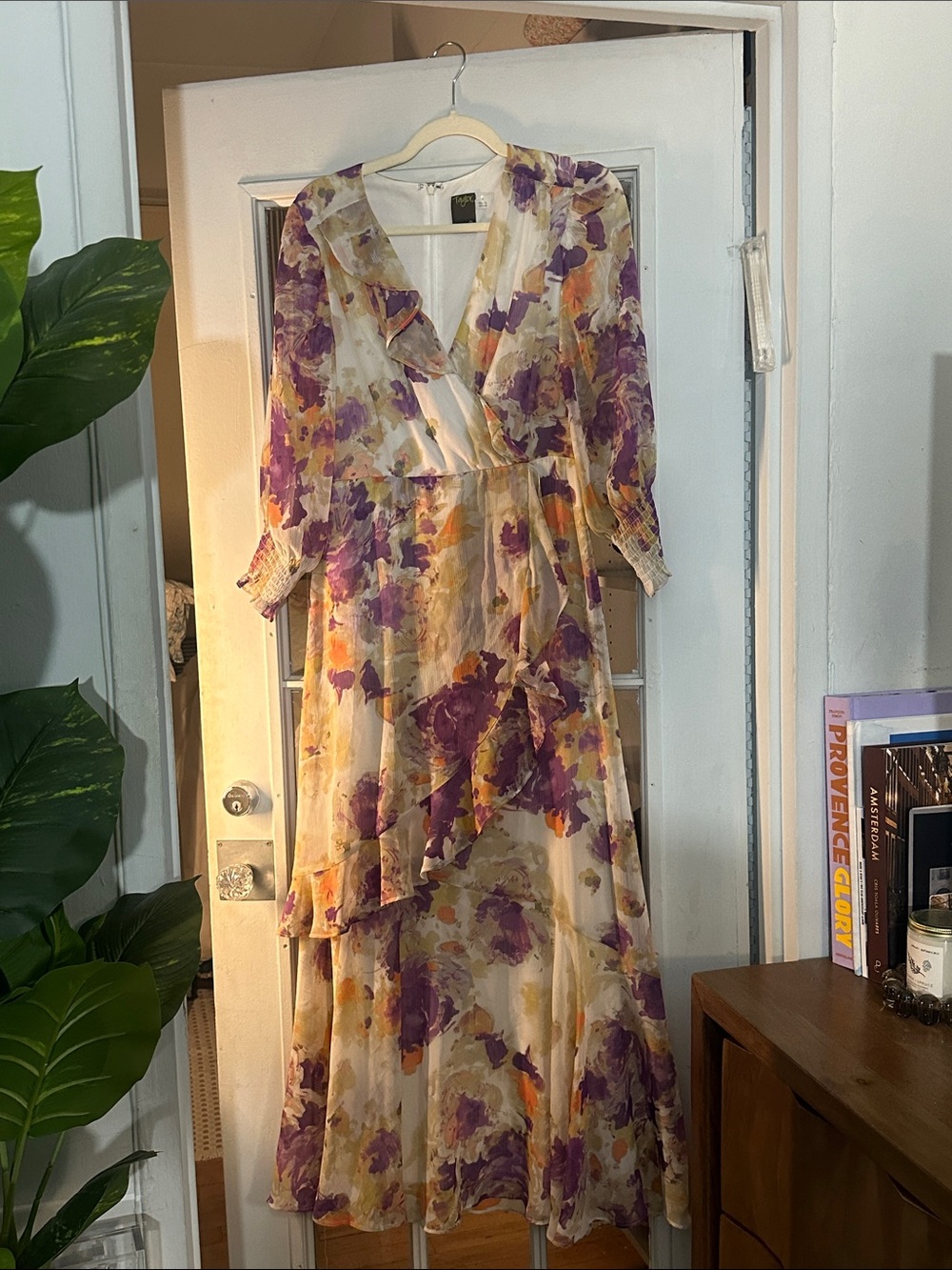 Floral Wrap Maxi Dress in Purple & Gold